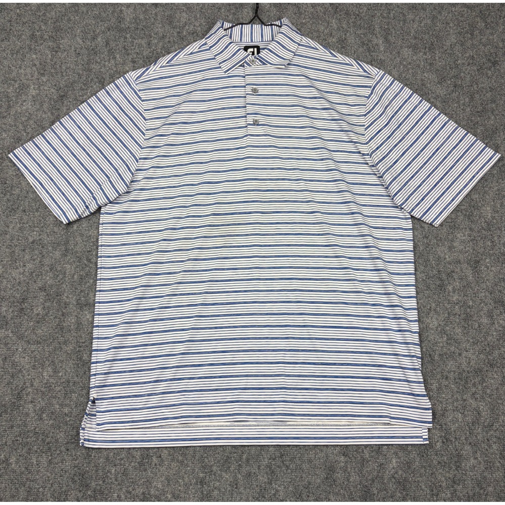 FootJoy Mens XL Striped Golf Polo Shirt Blue White Short Sleeve Performance